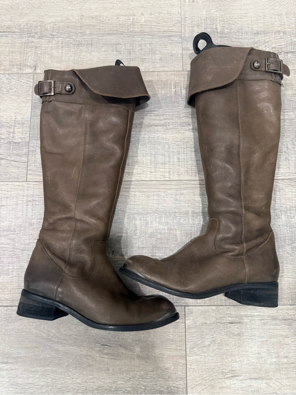 Tall Fold-Over Leather Riding Boots in Brown